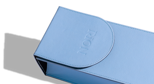 a blue box with a logo on it